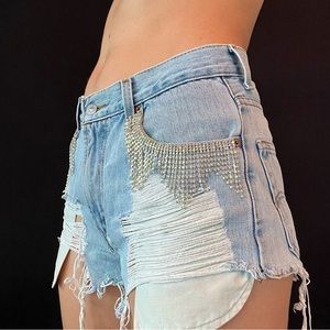 Rhinestone Fringe Jean Shorts